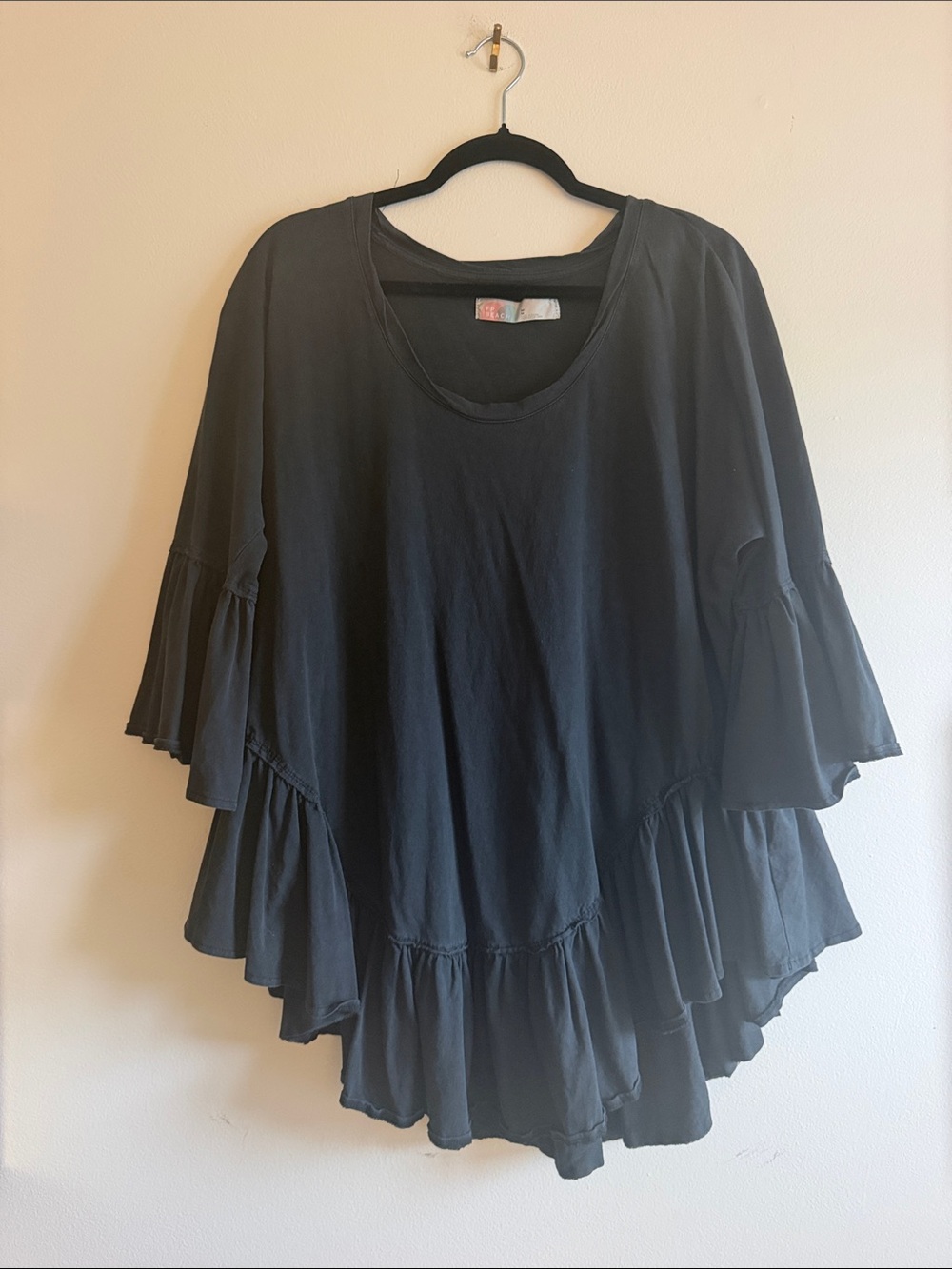 Free People Black Ruffled Bell-Sleeve Women’s Top